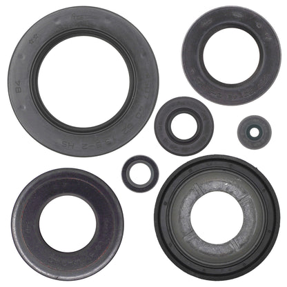 Set of various sizes of black rubber seals on a white background